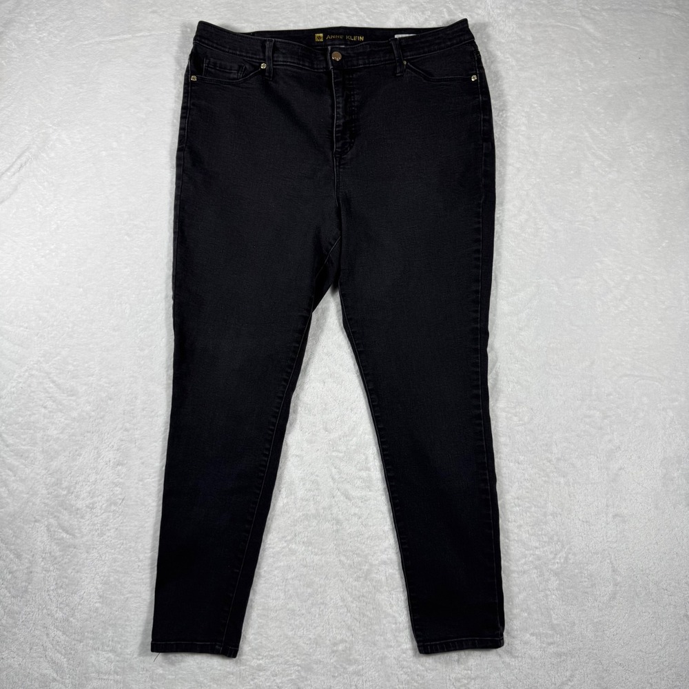 Anne Klein Women's High Rise Skinny Jeans Black Denim Plus Size 18W Stretch